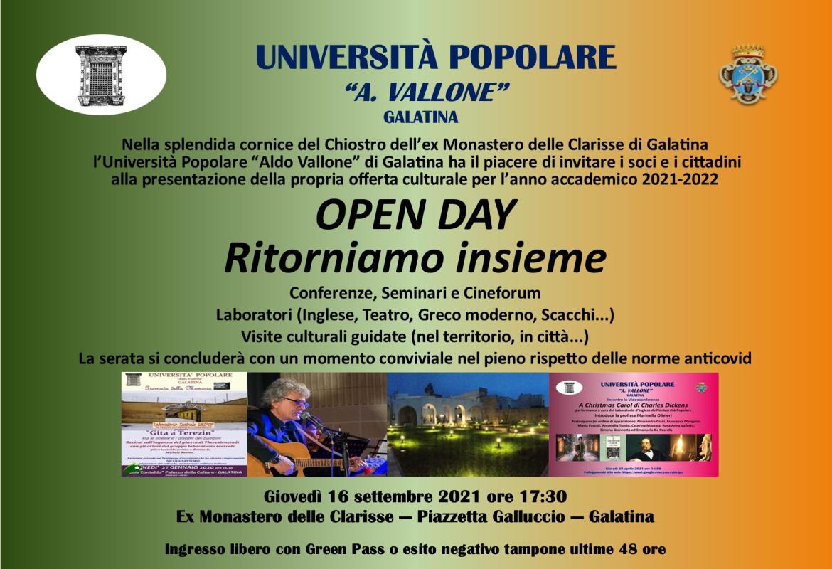 "Ritorniamo insieme" l'open day dell'Università Popolare di Galatina