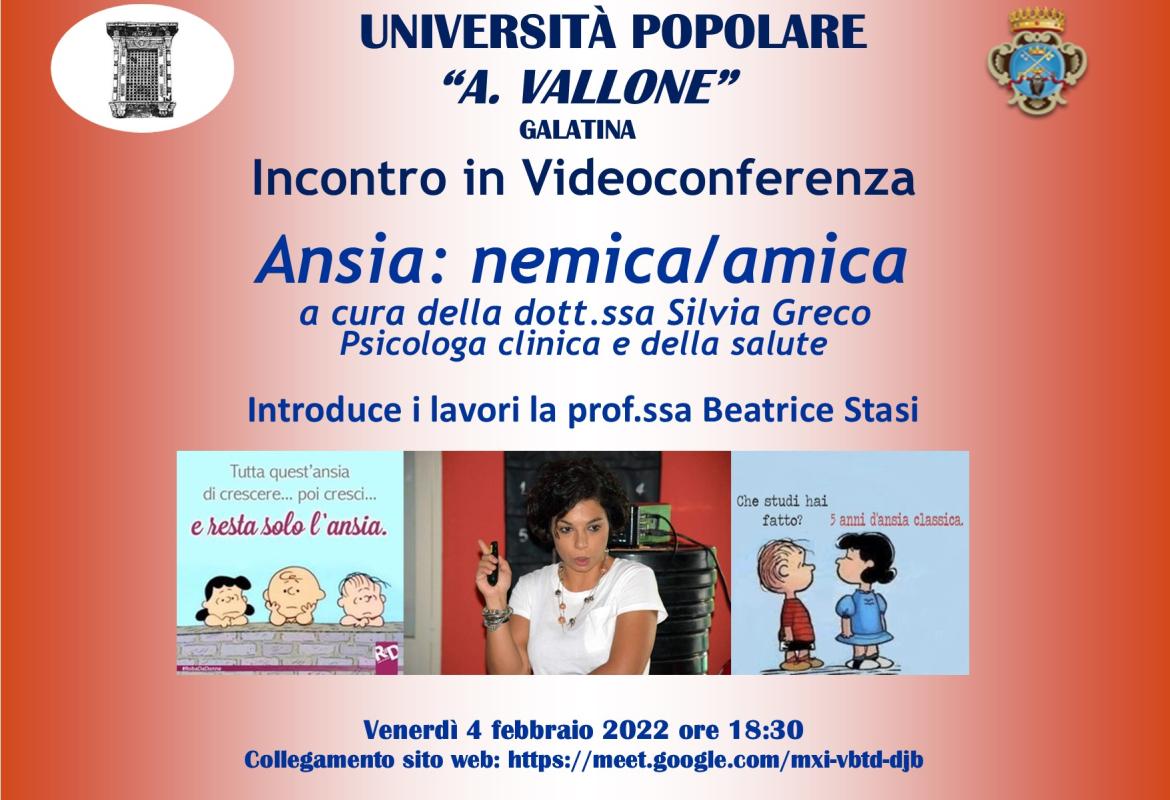 All'Università Popolare si parla di ansia con Silvia Greco