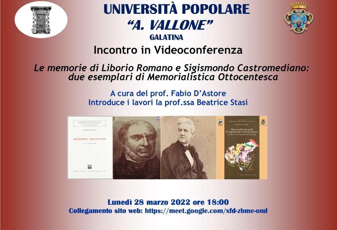 “Le memorie di Liborio Romano e Sigismondo Castromediano: due esemplari di memorialistica ottocentesca” 