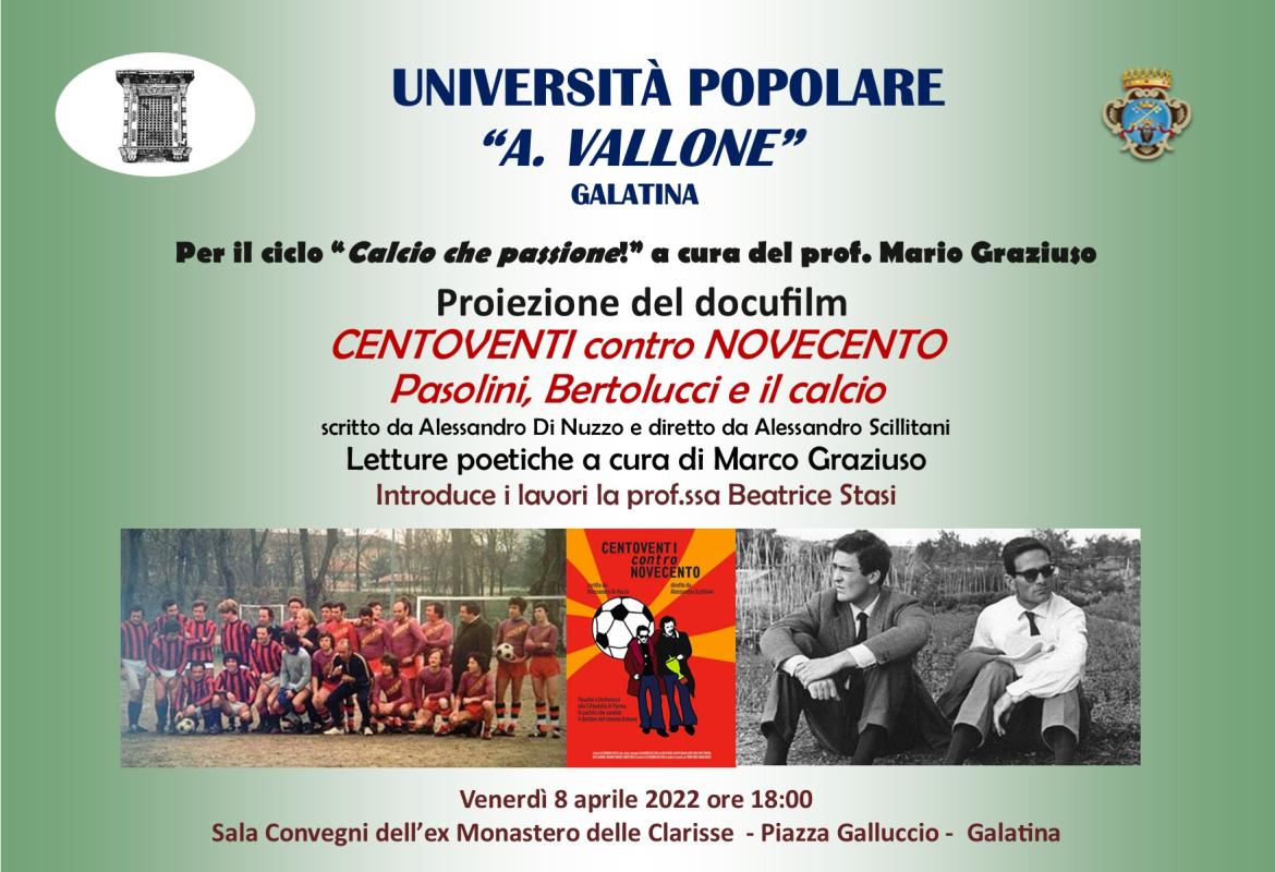 “CENTOVENTI contro NOVECENTO: Pasolini, Bertolucci e il calcio”