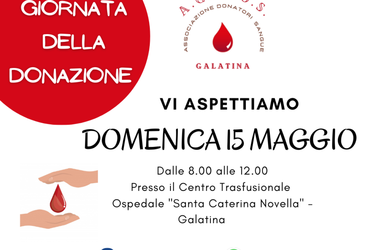 Domenica 15 Maggio si dona il sangue con AGADOS