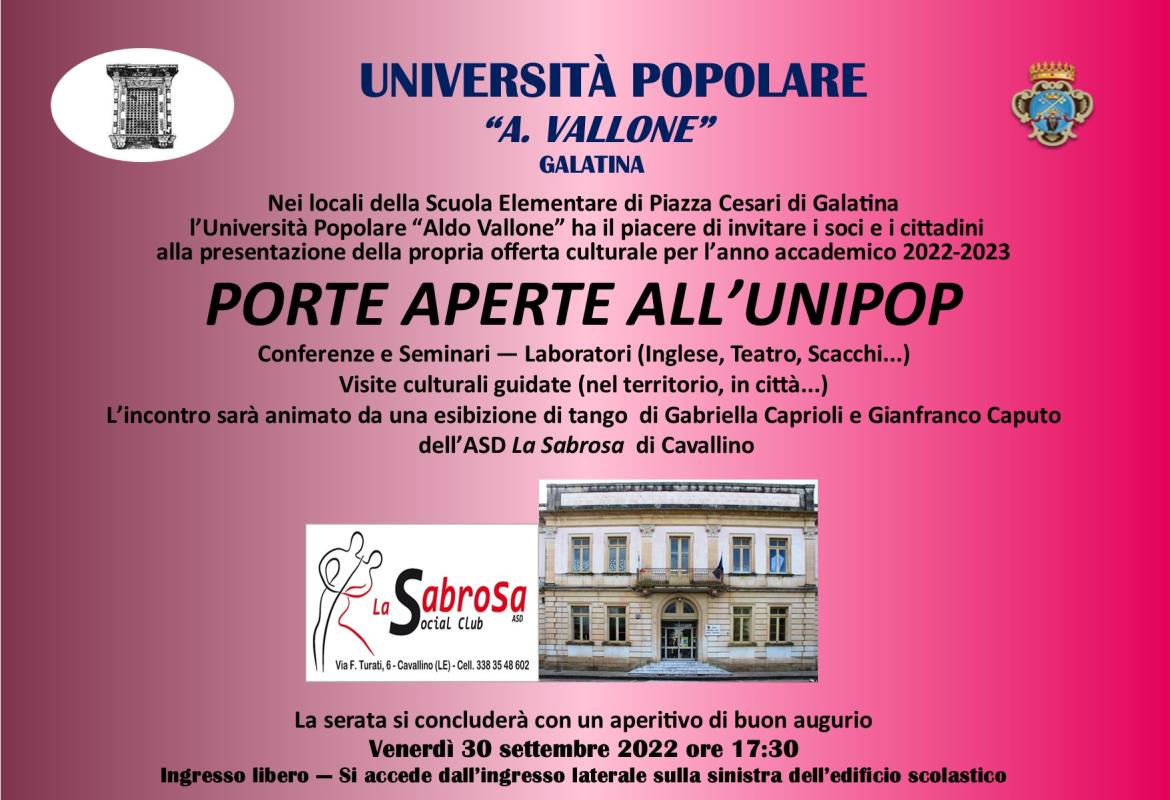 "Porte aperte all'Unipop" di Galatina