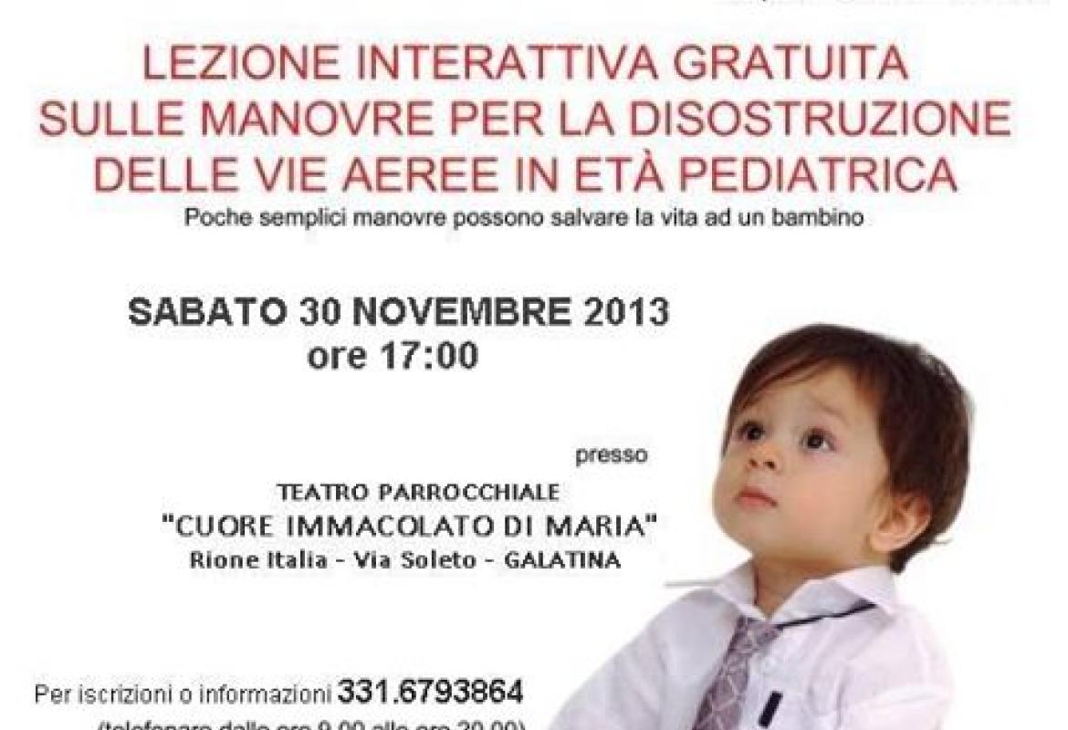 Ancora due giorni per iscriversi alla lezione interattiva delle manovre per la disostruzione delle vie aeree in età pediatrica