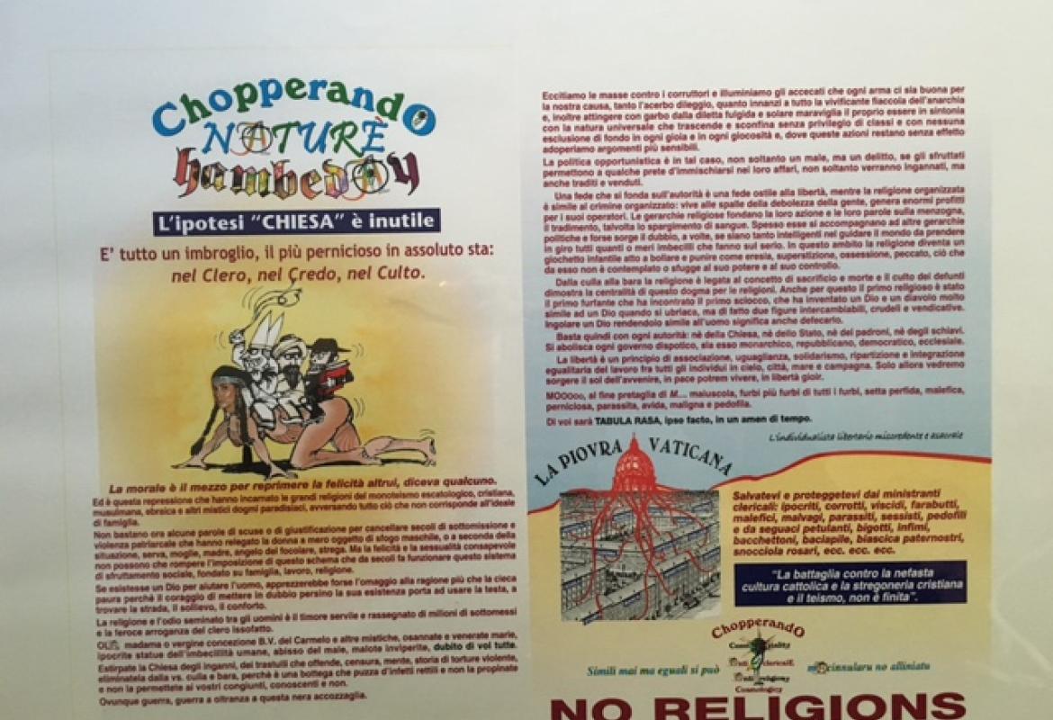 Denunciato l'autore dei volantini blasfemi distribuiti a Natale davanti al Santuario di Leuca