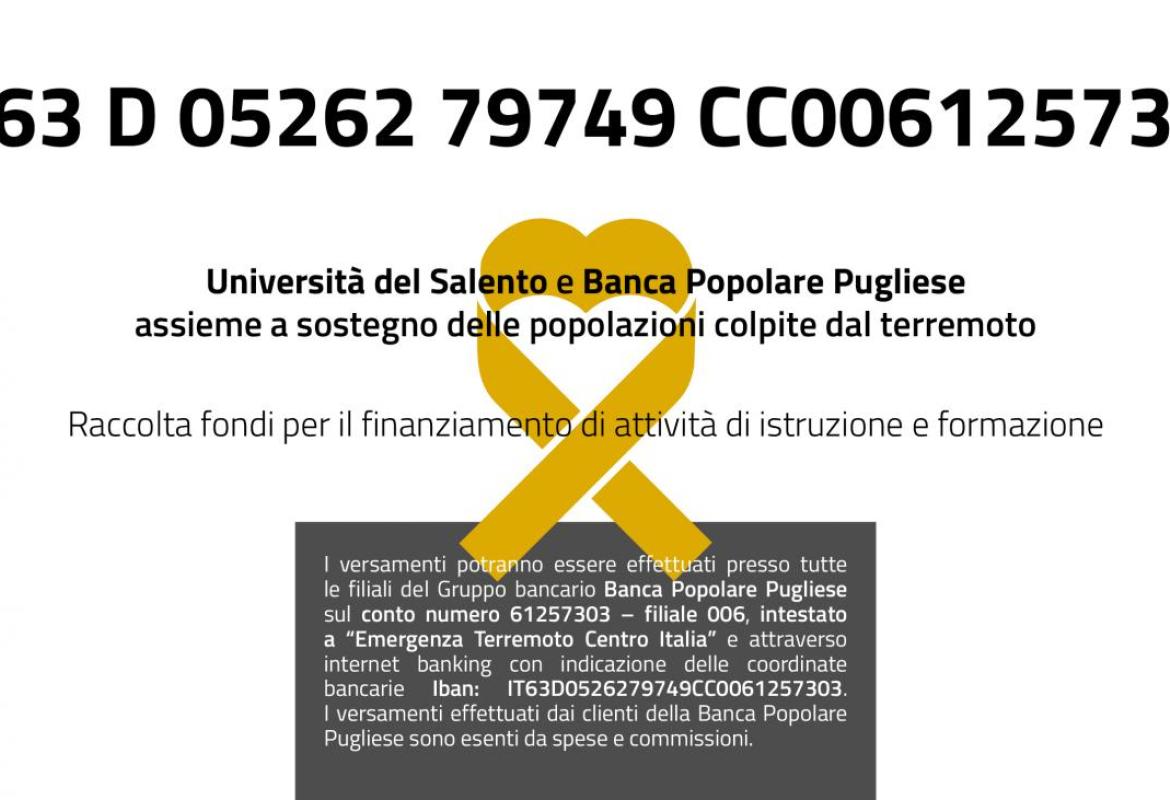 Unisalento e BPP per i colpiti dal terremoto