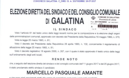 Pubblicato il manifesto ufficiale con i nomi degli eletti a Galatina