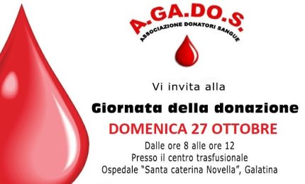 “Una goccia di vita per la vita!", il 27 ottobre con AGaDos