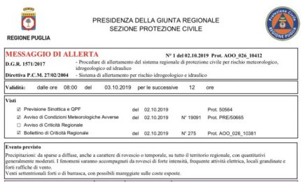 Allerta gialla, a Galatina mercoledì 13 novembre scuole aperte