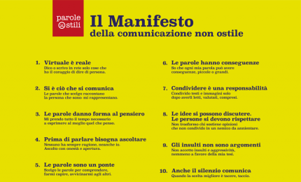 "Abbiamo sottoscritto il Manifesto della Comunicazione Non Ostile"