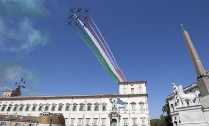 25 Aprile 2020. Le Frecce Tricolori sorvolano il Quirinale