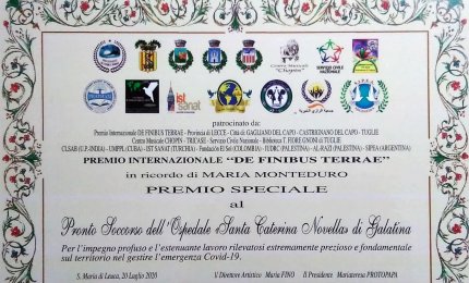 Premio Speciale al Pronto Soccorso di Galatina per l'impegno profuso nel corso dell'emergenza Covid-19