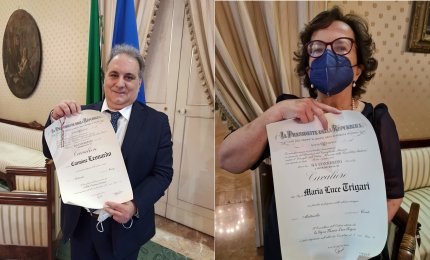 Maria Luce Trigari e Carmine Leonardo hanno ricevuto le insegne di &quot;Cavaliere dell'Ordine al Merito della Repubblica Italiana&quot;