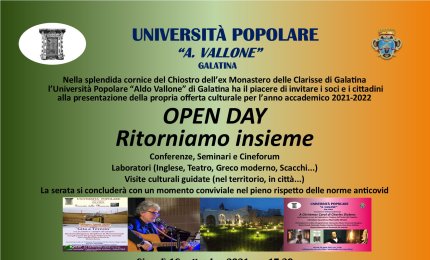 "Ritorniamo insieme" l'open day dell'Università Popolare di Galatina