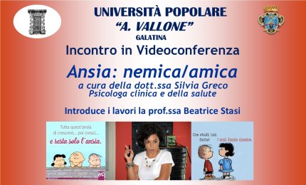 All'Università Popolare si parla di ansia con Silvia Greco