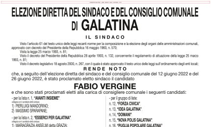 Il manifesto ufficiale con i nomi dei consiglieri comunali di Galatina