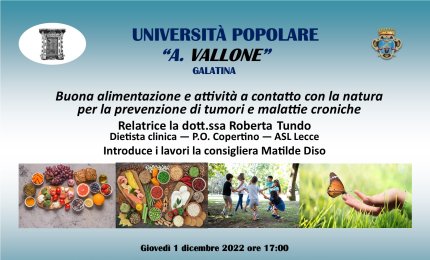 Roberta Tundo, &quot;Buona alimentazione e attività a contatto con la natura per la prevenzione di tumori e malattie croniche&quot;