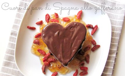 Per San Valentino 'Cuori di pan di Spagna allo Zafferano con Cioccolato e Bacche di Goji'