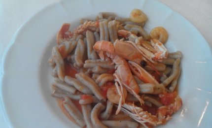Casarecce con pomodorini e scampi