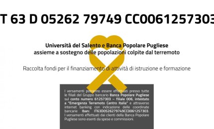 Unisalento e BPP per i colpiti dal terremoto