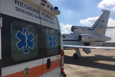 Paziente in pericolo di vita trasportato dall'aeroporto di Galatina a Roma 
