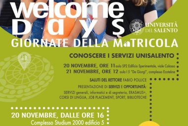 Il 20 e 21 novembre “Welcome days” di Unisalento