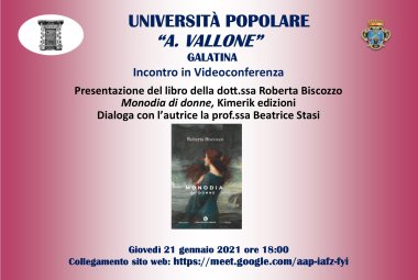 "Monodia di donne", Beatrice Stasi dialoga con Roberta Biscozzo