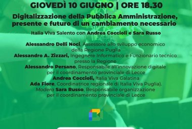 La trasformazione digitale della Pubblica Amministrazione, un incontro online di Italia Viva Salento