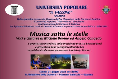  “Musica sotto le stelle – Voci e chitarre di Michele Bovino ed Angelo Congedo” a conclusione dell'anno accademico dell'Università Popolare "Aldo Vallone" di Galatina