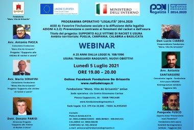 Lotta all'usura: un seminario online della Fondazione De Grisantis