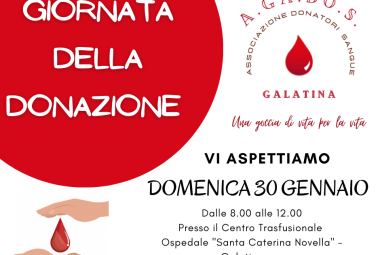 Domenica 30 Gennaio si dona  il sangue a Galatina con A.GA.DO.S.