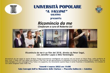 "Ricomincio da me", in presenza all'Università Popolare di Galatina