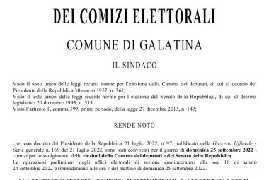 Il Sindaco di Galatina convoca i comizi elettorali ma è buio sui candidati