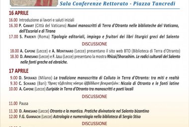  “Gli uomini e le lettere: personaggi, testi e contesti della Terra d’Otranto di cultura bizantina”