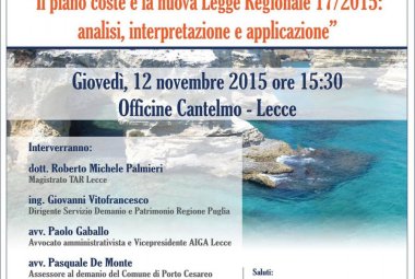 “Il piano coste e la nuova Legge Regionale", un convegno alle Cantelmo