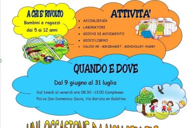 Parte il Campus estivo per i ragazzi dai 5 ai 12 anni